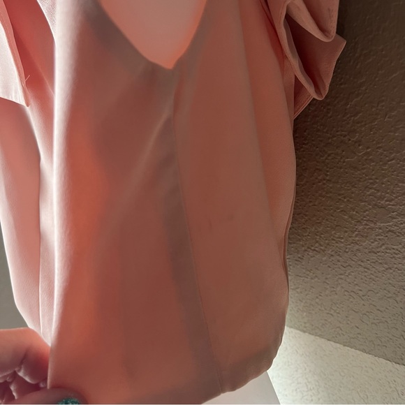 NWT NATASHA GAN Women’s 8 Designer Peach Pink Crop Top Elegant Ruffle V Neck - Picture 4 of 6